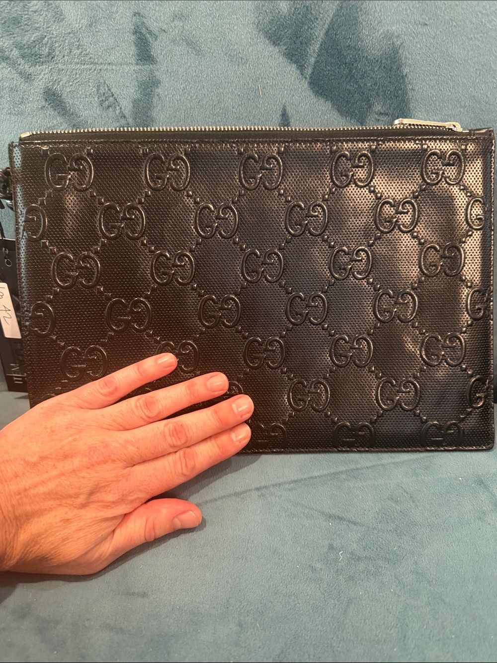Jumbo Gucci Black Embossed GG Leather Wrist Pouch